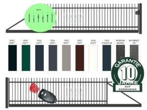 "Agat gerade" PREMIUM Schiebetor freitragend 2m - 6m manuell / elektrisch Hoftor Einfahrtstor auf Maß vertikal klassisch schlicht hochwertig Metall Stahl feuerverzinkt pulverbeschichtet Schmuckzaun Zierzaun Zierspitzen günstig