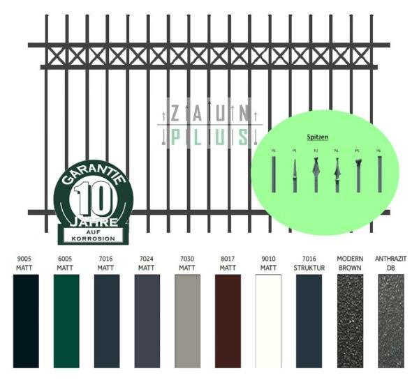 "Jantar gerade" PREMIUM Zaunfeld / Zaunelement + Pfosten Gartenzaun Metallzaun auf Maß klassisch hochwertig langlebig Metall Stahl Schmuckzaun Zierzaun Zierspitzen Zierelement