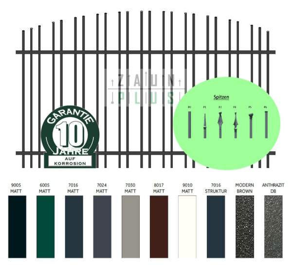 "Onyx gewölbt" PREMIUM Zaunfeld / Zaunelement + Pfosten Gartenzaun Metallzaun auf Maß hochwertig langlebig Metall Stahl Schmuckzaun Zierzaun Zierspitzen