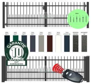 "Amethyst gerade" PREMIUM Doppelflügeltor 2m - 6m manuell / elektrisch auf Maß Doppeltor Flügeltor Hoftor Einfahrtstor vertikal klassisch schlicht hochwertig Metall Stahl feuerverzinkt pulverbeschichtet Schmuckzaun Zierzaun Zierspitzen günstig
