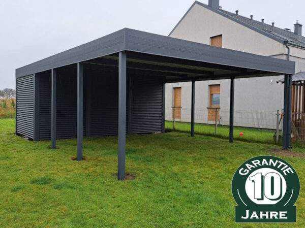 Carport mit Abstellraum Schuppen Einzel-Carport Doppel Carport Stahlcarport Gerätehaus Garage Metall Stahl feuerverzinkt Garagen Terrassen-Überdachung Unterstand Fahrradgarage nach Maß modern hochwertig langlebig wartungsarm freistehend