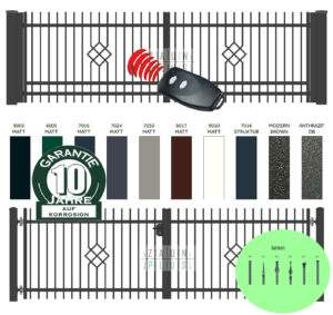 "Rubin 1 gerade" PREMIUM Doppelflügeltor 2m - 6m manuell / elektrisch auf Maß Doppeltor Flügeltor Hoftor Einfahrtstor vertikal klassisch schlicht hochwertig Metall Stahl feuerverzinkt pulverbeschichtet Schmuckzaun Zierzaun Zierspitzen günstig