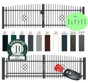 "Rubin 1 gewölbt" PREMIUM Doppelflügeltor 2m - 6m manuell / elektrisch auf Maß Doppeltor Flügeltor Hoftor Einfahrtstor vertikal klassisch schlicht hochwertig Metall Stahl feuerverzinkt pulverbeschichtet Schmuckzaun Zierzaun Zierspitzen günstig