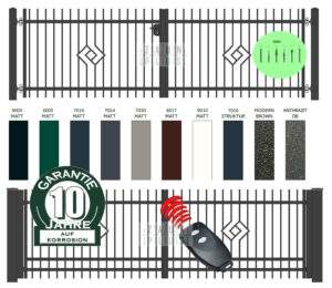 "Smaragd gerade" PREMIUM Doppelflügeltor 2m - 6m manuell / elektrisch auf Maß Doppeltor Flügeltor Hoftor Einfahrtstor vertikal klassisch schlicht hochwertig Metall Stahl feuerverzinkt pulverbeschichtet Schmuckzaun Zierzaun Zierspitzen günstig