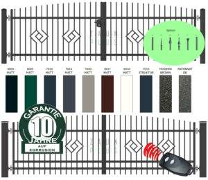"Smaragd gewölbt" PREMIUM Doppelflügeltor 2m - 6m manuell / elektrisch auf Maß Doppeltor Flügeltor Hoftor Einfahrtstor vertikal klassisch schlicht hochwertig Metall Stahl feuerverzinkt pulverbeschichtet Schmuckzaun Zierzaun Zierspitzen günstig