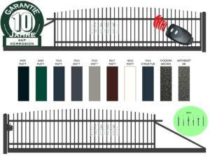 "Agat gewölbt" PREMIUM Schiebetor freitragend 2m - 6m manuell / elektrisch Hoftor Einfahrtstor auf Maß vertikal klassisch schlicht hochwertig Metall Stahl feuerverzinkt pulverbeschichtet Schmuckzaun Zierzaun Zierspitzen günstig