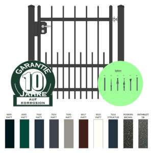 "Amethyst gerade" PREMIUM Gartentor / Pforte inkl. Pfosten vertikale Profile Gartenpforte Zaunt&uuml;r Schmucktor Hoftor Metalltor Fl&uuml;geltor Stabf&uuml;llung Zierspitzen auf Ma&szlig; klassisch schlicht g&uuml;nstig hochwertig langlebig feuerverzinkt pulverbeschichtet