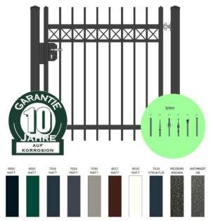 "Jantar gerade" PREMIUM Gartentor / Pforte inkl. Pfosten Kreuzmuster vertikale Profile Gartenpforte Zauntür Schmucktor Hoftor Metalltor Flügeltor Stabfüllung Zierspitzen auf Maß klassisch schlicht günstig hochwertig langlebig feuerverzinkt pulverbeschichtet