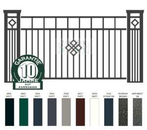 "Jaspis" PREMIUM Zaunfeld / Zaunelement + Pfosten Gartenzaun Metallzaun auf Maß hochwertig langlebig Metall Stahl Schmuckzaun Zierzaun Ornament Zierelement Designzaun feuerverzinkt pulverbeschichtet vertikal