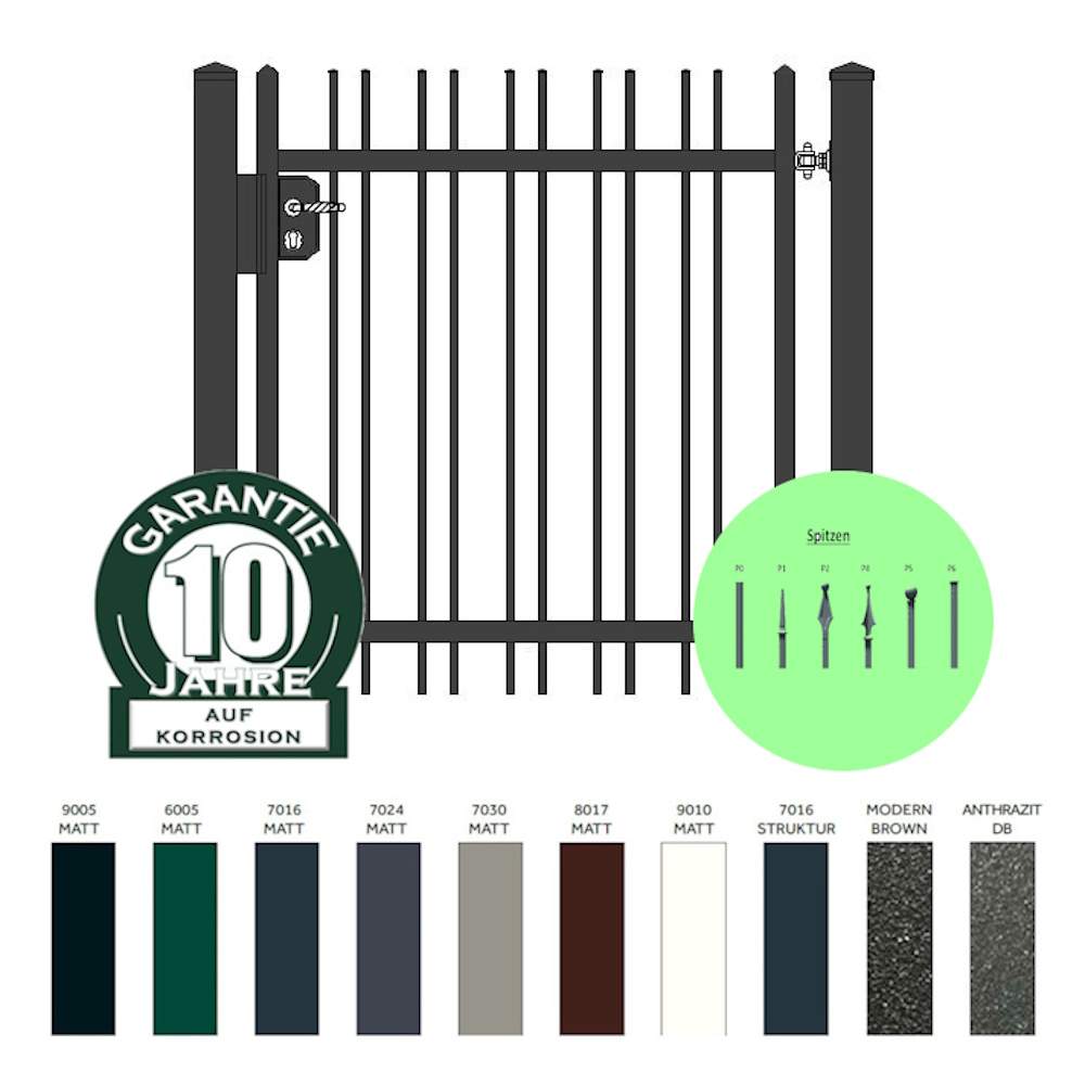 "Onyx gerade" PREMIUM Gartentor / Pforte inkl. Pfosten vertikale Profile Gartenpforte Zauntür Schmucktor Hoftor Metalltor Flügeltor Stabfüllung Zierspitzen auf Maß klassisch schlicht günstig hochwertig langlebig feuerverzinkt pulverbeschichtet