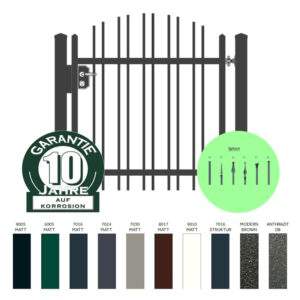 "Onyx gew&ouml;lbt" PREMIUM Gartentor / Pforte inkl. Pfosten vertikale Profile Gartenpforte Zaunt&uuml;r Schmucktor Hoftor Metalltor Fl&uuml;geltor Stabf&uuml;llung Zierspitzen Rundbogen auf Ma&szlig; klassisch schlicht g&uuml;nstig hochwertig langlebig feuerverzinkt pulverbeschichtet