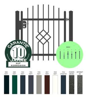 "Rubin 1 gew&ouml;lbt" PREMIUM Gartentor / Pforte inkl. Pfosten vertikale Profile Gartenpforte Zaunt&uuml;r Schmucktor Hoftor Metalltor Fl&uuml;geltor Stabf&uuml;llung Zierspitzen auf Ma&szlig; klassisch schlicht g&uuml;nstig hochwertig langlebig feuerverzinkt pulverbeschichtet
