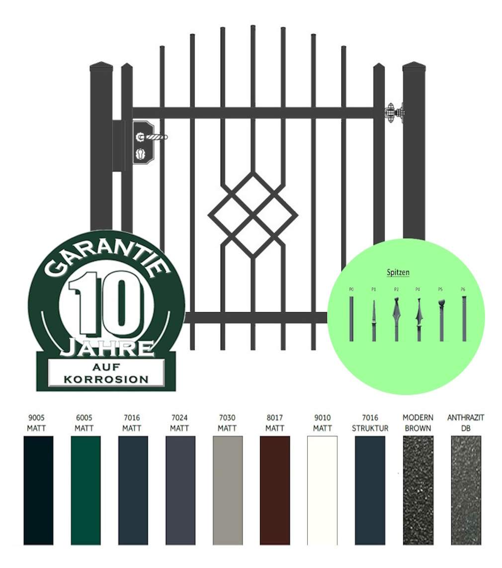 "Rubin 1 gewölbt" PREMIUM Gartentor / Pforte inkl. Pfosten vertikale Profile Gartenpforte Zauntür Schmucktor Hoftor Metalltor Flügeltor Stabfüllung Zierspitzen Rundbogen auf Maß klassisch schlicht günstig hochwertig langlebig feuerverzinkt pulverbeschichtet