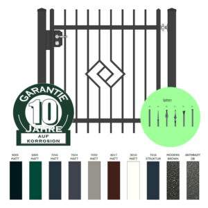 "Smaragd gerade" PREMIUM Gartentor / Pforte inkl. Pfosten vertikale Profile Gartenpforte Zaunt&uuml;r Schmucktor Hoftor Metalltor Fl&uuml;geltor Stabf&uuml;llung Zierspitzen auf Ma&szlig; klassisch schlicht g&uuml;nstig hochwertig langlebig feuerverzinkt pulverbeschichtet