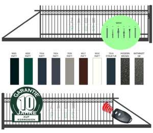 "Jantar gerade" PREMIUM Schiebetor freitragend 2m - 6m manuell / elektrisch Kreuz-Muster Hoftor Einfahrtstor auf Maß vertikale Profile Stabfüllung senkrecht klassisch schlicht hochwertig Metall Stahl feuerverzinkt pulverbeschichtet Schmuckzaun Zierzaun Zierspitzen günstig